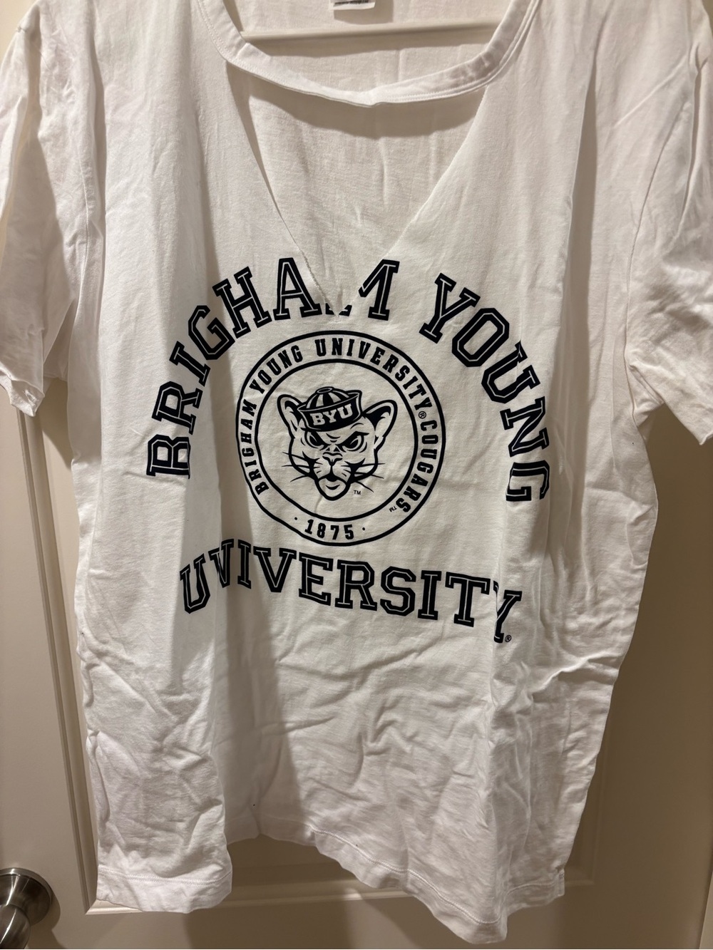 BYU - PINK Victoria's Secret White Short Sleeve Graphic Tee with Black Print